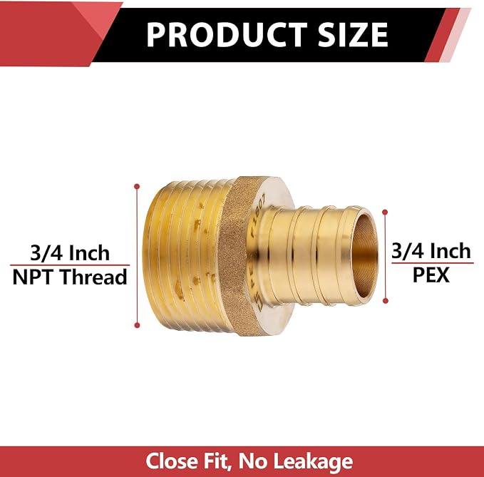 2PC Pex Barb Crimp Brass Fittings 3/4Inch x 3/4Inch NPT Male Adapter | ASTM - Image 2