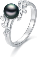 Tahitian Black Pearl AAAA 18K White Gold Plated Sterling Silver Rings for Women Wife Mom Girlfriend Valentine Her Jewelry Gift for Christmas Wedding Anniversary Birthday Graduation