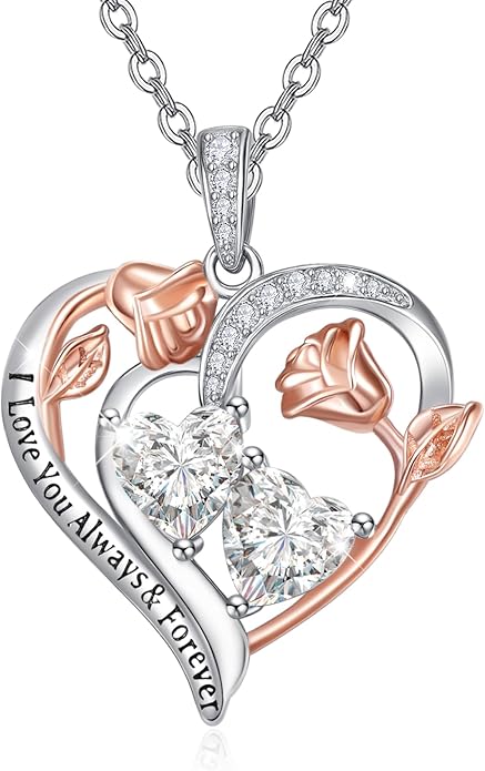 Valentine's Day Gifts for Wife 925 Sterling Silver Double Birthstone Pendant Necklaces I Love You for Always and Forever Necklace Anniversary Birthday Gifts for Wife Girlfriend Mom Her