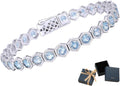 Birthstone Tennis Bracelets for Women Birthday Gifts 925 Sterling Silver Hexagon White Gold Bracelets Round Cut 5A Cubic Zirconia Prong Setting 7 Inch Anniversary Jewelry Gift
