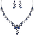 BriLove Women's Wedding Jewelry Leaf Cluster Flower Crystal Dangle Earrings Pendant Necklace Set for Bridal