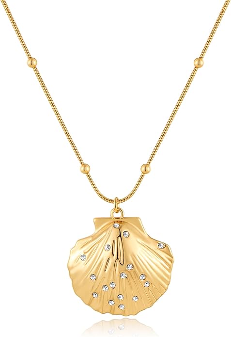 WOWORAMA Gold Necklace for Women Boho Spiral Conch Shell Necklace Starfish Necklace Vintage Ocean Sea Shell Choker Pendant Necklace Adjustable Summer Beach Jewelry