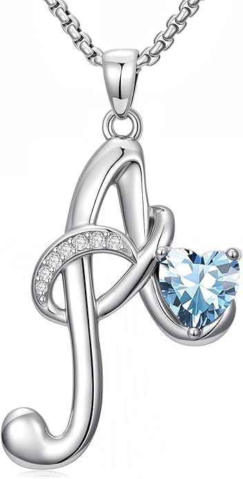 Valentines Day Gifts for Women Alphabet A to Z Initial Birthstone Pendant Necklaces for Women - 18k White Gold Plated Personalized Name Jewelry Valentine Mothers Day Birthday Gifts for Women Her Girlfriend