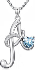 Valentines Day Gifts for Women Alphabet A to Z Initial Birthstone Pendant Necklaces for Women - 18k White Gold Plated Personalized Name Jewelry Valentine Mothers Day Birthday Gifts for Women Her Girlfriend