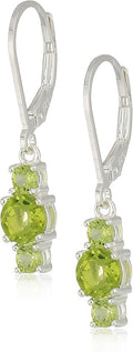 Amazon Essentials Sterling Silver Genuine and Created Gemstone Three Stone Birthstone Leverback Dangle Earrings