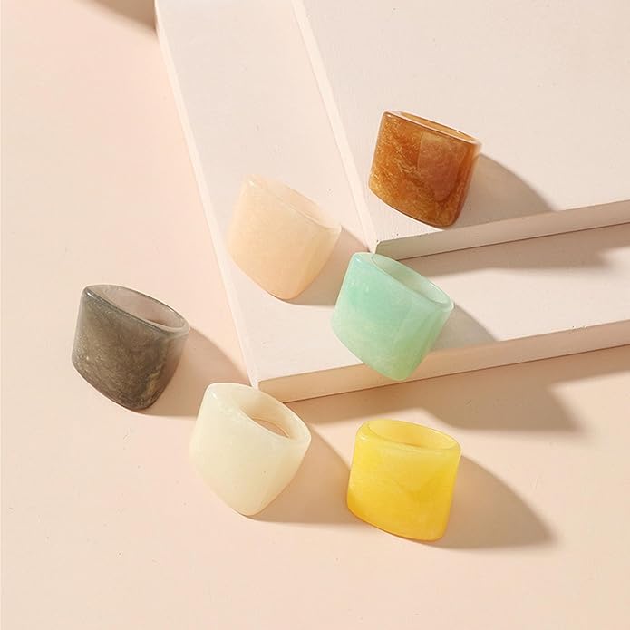 Multicolor Resin Chunky Rings for Women,Acrylic Plastic Rin Knuckle Finger Cute Trendy Aesthetic Y2k Statement Ring Vintage Simple Geometric Rings Jewelry
