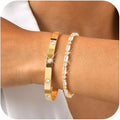 Stackable Gold Bracelets for Women - 2Pcs 18K Gold Plated Cubic Zirconia Bangle Bracelet Friendship Tennis Bracelet Stack Jewelry,Party Christmas Birthday Gifts for Her Girlfriend Sister Wife Daughter