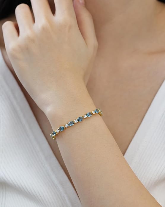 FANCIME 14K Gold Plated Birthstone Bracelets 4mm Sterling Silver Tennis Bracelets Gold Bracelets Birthday Jewelry Gifts for Women 7"