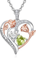 Valentine's Day Gifts for Wife 925 Sterling Silver Double Birthstone Pendant Necklaces I Love You for Always and Forever Necklace Anniversary Birthday Gifts for Wife Girlfriend Mom Her