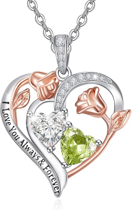 Valentine's Day Gifts for Wife 925 Sterling Silver Double Birthstone Pendant Necklaces I Love You for Always and Forever Necklace Anniversary Birthday Gifts for Wife Girlfriend Mom Her