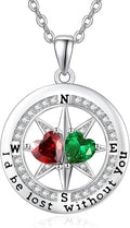 Compass Necklace for Women, Exquisite S925 Valentines Day Anniversary Birthday Gifts for Wife Her Double Birthstone Pendant Jewelry ‘I'd be Lost Without You’