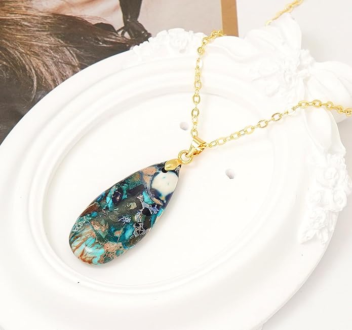 Stone Necklaces for Women Teardrop Gemstone Pendant Necklace Natural Stone Chain Necklaces