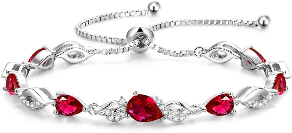FANCIME Birthstone Teardrop Tennis Bracelet for Women, Sterling Silver 9x7mm main Gemstone Bolo Adjustable Chain Bracelet Fine Jewelry Birthday Gifts for Women Mom Wife Her