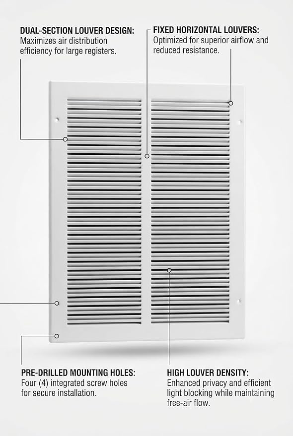 16 x 25 Inch Return Air Vent Cover, Solid Steel HVAC Grille - Image 3