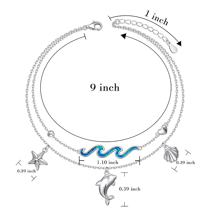 S925 Sterling Silver Ankle Bracelets Anchor/infinity/Starfish Anklet for Women Blue Opal Moonstone Anklet Foot Chain Beach Anklets Jewelry