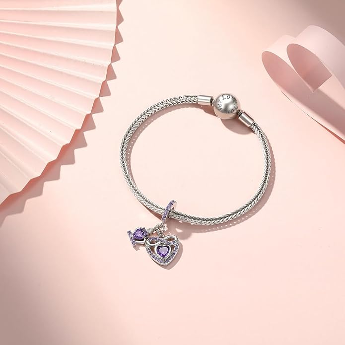 Birthstone Charms for Pandora Charms Bracelets - 925 Sterling Silver Infinity Heart Dangle Charm fit Bracelet and Necklace Birthday Jewelry Gifts For Women