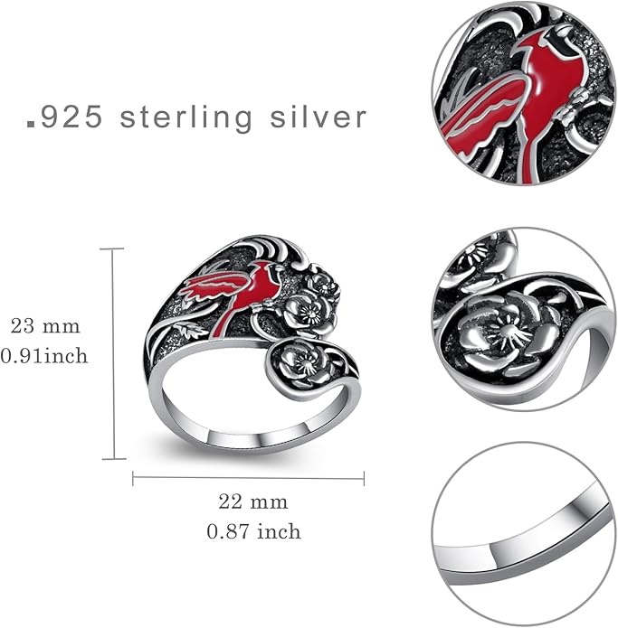 Spoon Rings for Women 925 Sterling Silver Hummingbird/Butterfly/Bee/Red Cardinal/Pink Flamingo Adjustable Thumb Rings Vintage Boho Antique Jewelry Gifts