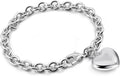 Dankadi Women 925 Sterling Silver Round Cable Wire Link Bracelet Charm Heart-Bell-Square-Circle Pendant Chain Bangle Fine Jewelry Gift For Wife Her