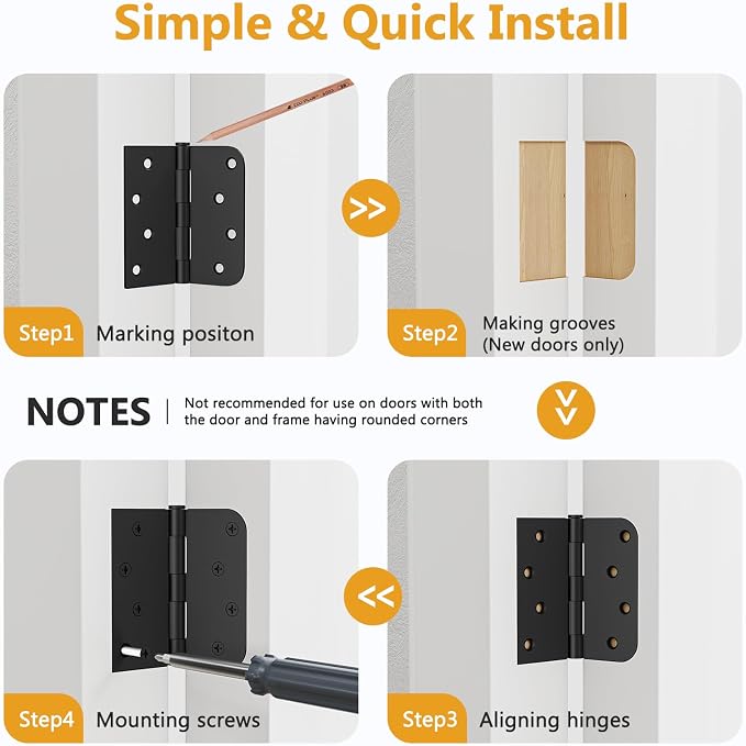 Luxbaro 6 Pack Black Door Hinges 4 Inch, Exterior Door Hinges | Removable Pin - Image 6