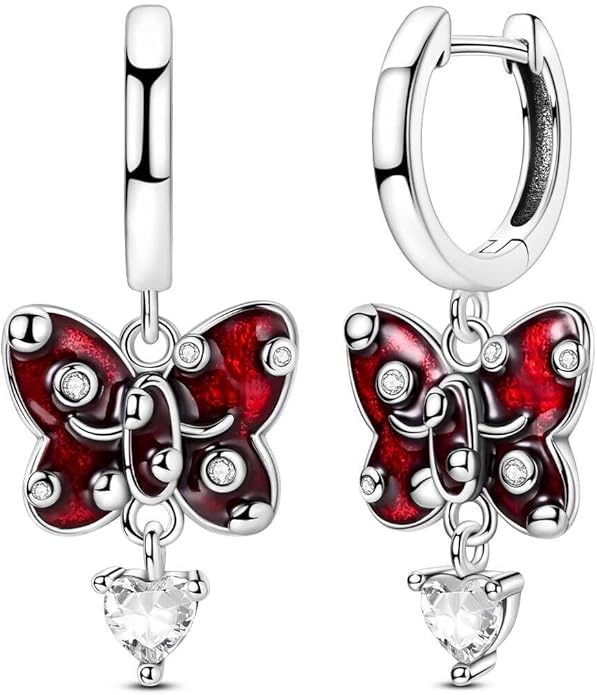 LAZA 925 Sterling Silver Hoop Earrings for Women, Hypoallergenic Huggie Butterfly Dangle Drop Earrings Colorful Flower Earrings Jewelry Gifts