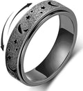 AmorArtSky Anxiety Ring for Women Men, Titanium Stainless Steel Spinner Ring, 5 Colors, 6MM, Size 6-10, 3 Styles Anxiety Ring-Moon Star, Sandblasted Finished, Hollow Outer