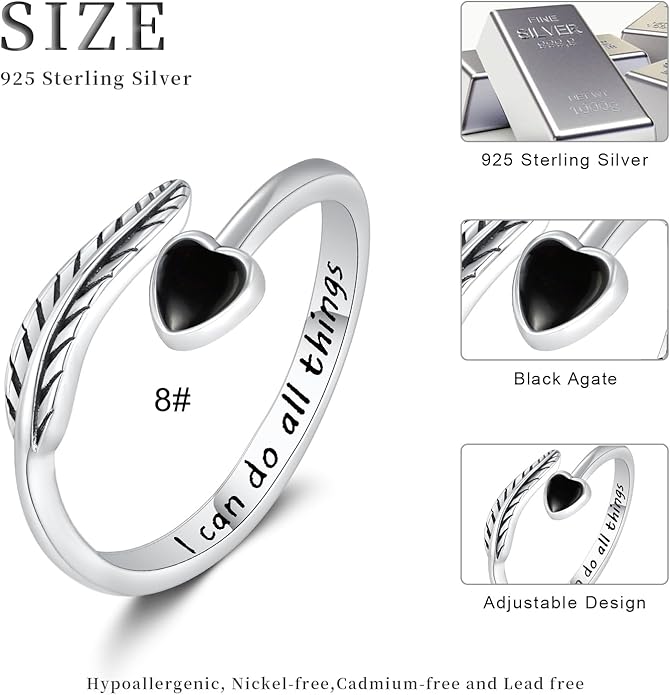 Turquoise/Moss Agate/Moonstone/Black Onyx/Lapis Lazuli/Labradorite/Tiger Eye Feather Ring 925 Sterling Silver Adjustable Ring Western Thumb Rings Vintage Jewelry Gifts for Women