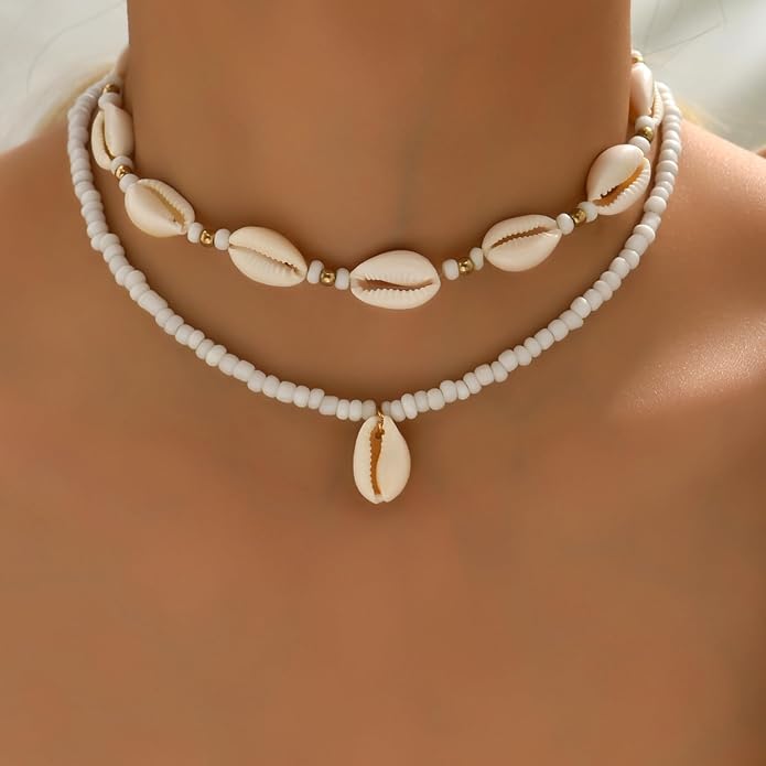 Nackiy Handmade Sea Shell Necklace for Women Summer Adjustable Natural Shell Collar Necklace