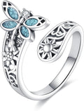 VONALA Dragonfly/Butterfly/Tree of Life/Sunflower Ring for Women 925 Sterling Silver Adjustable Turquoise Ring Flower Antique Jewelry Gifts