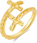 Cross Ring for Women 14 Gold Plated Hammered Texture Open Ring Size Adjustable Dainty Faith Christian Jewelry Gifts