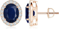 ANGARA Natural Blue Sapphire Earrings for Women | Prong-Set Oval Blue Sapphire Stud Earrings with Diamond Halo in 14K Solid Gold/Platinum | September Birthday, Anniversary, Gemstone Jewellery Gift