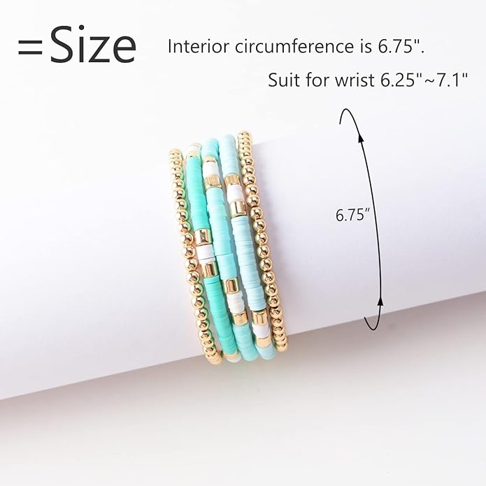 GOOJIDS Surfer Heishi Clay Bead Bracelets for Women Bohemian Stackable Gold Plated Beaded Stretch Bracelets Elastic Layering Friendship Bracelets Set Boho Jewelry