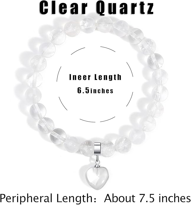 MAIBAOTA Healing Crystal Bracelet for Women, 8 mm Natural Gemstone Beaded Bracelet, Love Heart Bracelet Jewelry Gifts for Birthday Mothers Day Valentine's Day Anniversary