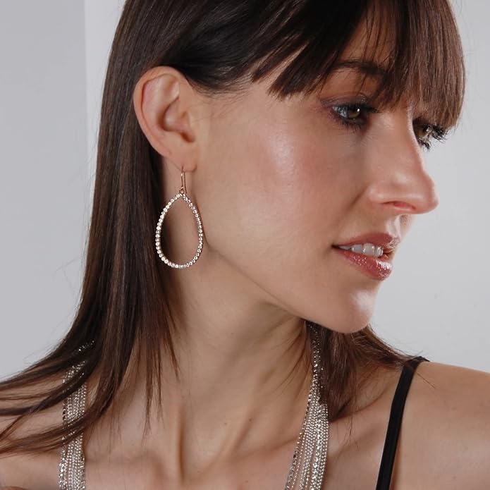 Simulated Diamond Teardrop Dangle Earrings For Women - Gold or Silver Tone with Cubic Zirconia - Hypoallergenic and Safe for Sensitive Ears