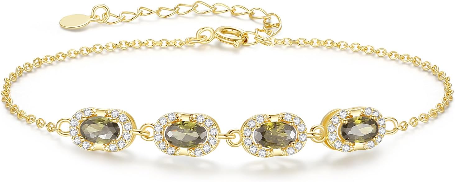 Birthstone Bracelets for Women, Gold Trendy Dainty Link Bracelet Jewelry Birthday Christmas Day Gifts for Women Girlfriend Friend Her Mom Wife