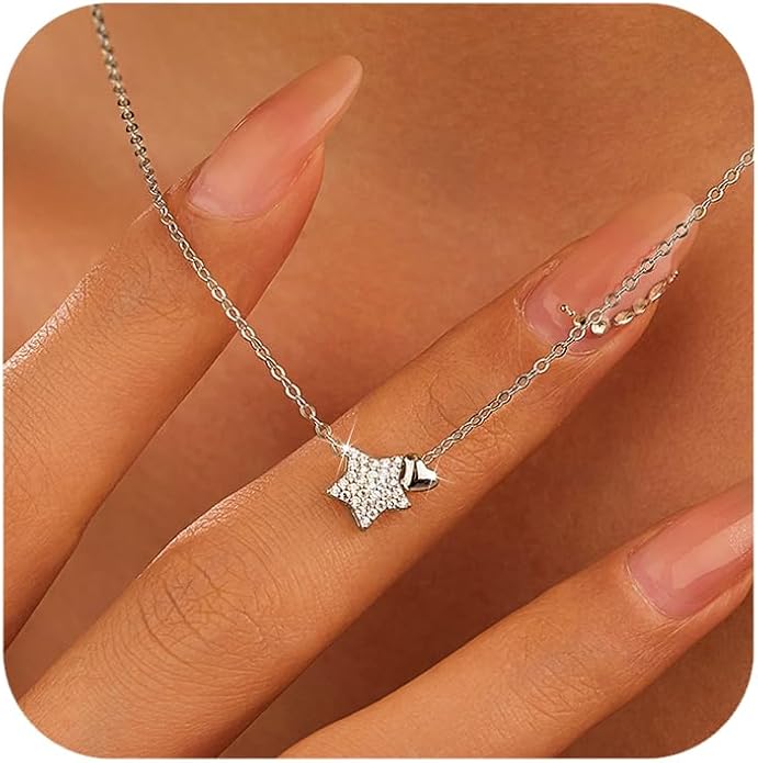LOVECOM Valentines Gifts S925 Sterling Silver Heart Necklace for Women Dainty 14k Gold Plated CZ Infinity Double Cross Star Pendant Choker Necklaces Trendy Bead Chain Jewelry Gifts for Mom Daughter