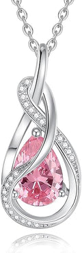FANCIME TimelessTie Birthstone Necklace for Women White Gold Plated Sterling Silver Ribbon Design Jewelry Knot Pendant Fine Jewelry Gemstone Birthday Graduation Anniversary Valentines Day Gifts for Women Wife Mother Her