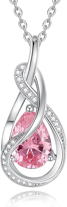 FANCIME TimelessTie Birthstone Necklace for Women White Gold Plated Sterling Silver Ribbon Design Jewelry Knot Pendant Fine Jewelry Gemstone Birthday Graduation Anniversary Valentines Day Gifts for Women Wife Mother Her