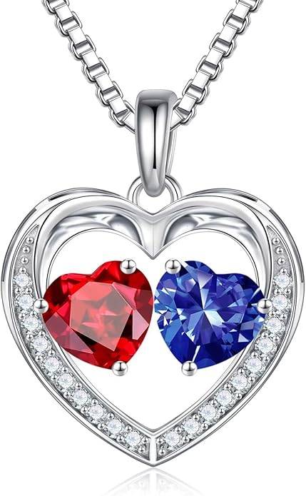 Iefil Valentines Day Gifts for Her - 925 Sterling Silver Heart Birthstone Necklace, Anniversary Birthday Gifts for Women Wife Girlfriend Mom Her