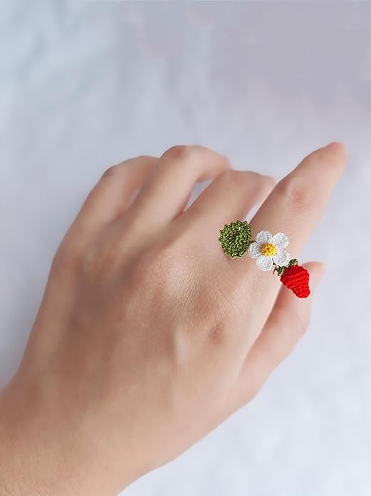 Wedding Band Promise Ring for Her Crochet Statement Cute Ring Size Adjustable Sturdy Unique Ring for Birthday Gift Valentine’s Day Gift
