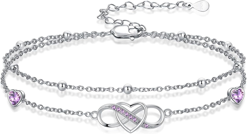 Anklet for Women 925 Sterling Silver Double Infinity Ankle Bracelet Waterproof Summer Jewelry Anniversary Birthday Gifts for Her