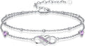 Anklet for Women 925 Sterling Silver Double Infinity Ankle Bracelet Waterproof Summer Jewelry Anniversary Birthday Gifts for Her