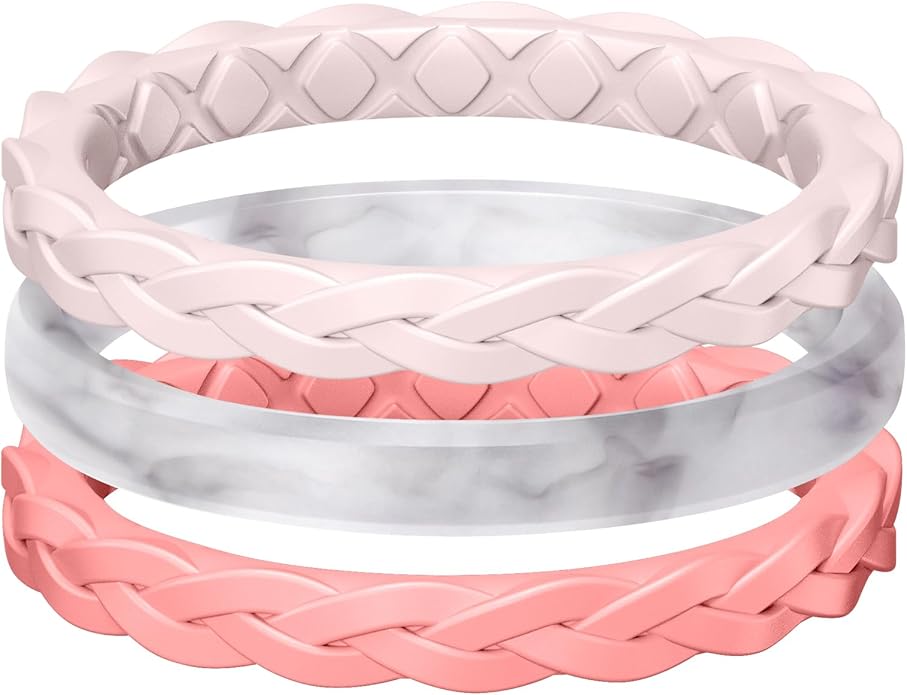 Egnaro Women's Wedding Bands, Silicone Thin and Stackable Rubber Engagement Ring, Variety Multipack With Breathable Grooves Workout Accessories