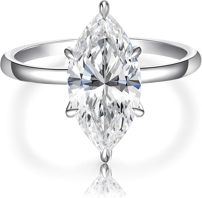 3.5CT Marquise Cut Engagement Ring for Women, Wedding Promise Cubic Zirconia Band, 14K Gold/White Gold Plated Simulated Diamond Rings Size 5-9