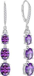 Women 925 Sterling Silver Birthstone 3-stone Leverback Drop Dangle Earrings 5A Cubic Zirconia Jewelry for Her