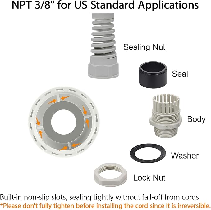 10Pcs NPT 3/8" IP68 Waterproof Cable Gland Flex Spiral Strain Relief Grey Nylon - Image 3
