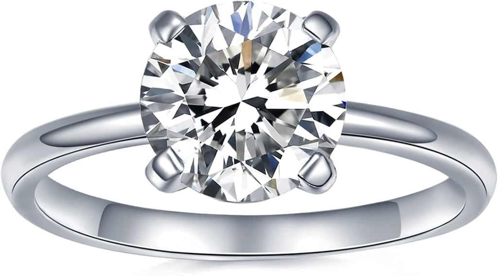 IMOLOVE Solitaire Moissanite Engagement Ring, 1CT D Color VVS1 Clarity, 925 Sterling Silver with 18K White Gold Plated, Ideal Gift for Women