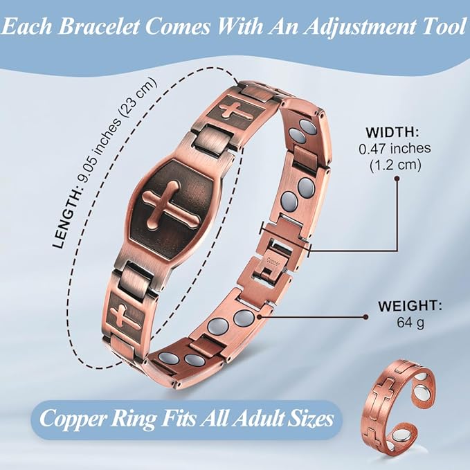 Vicmag Men Copper Bracelet Double Row 100% Solid Pure Copper Jewelry Gift with Adjustment Tool