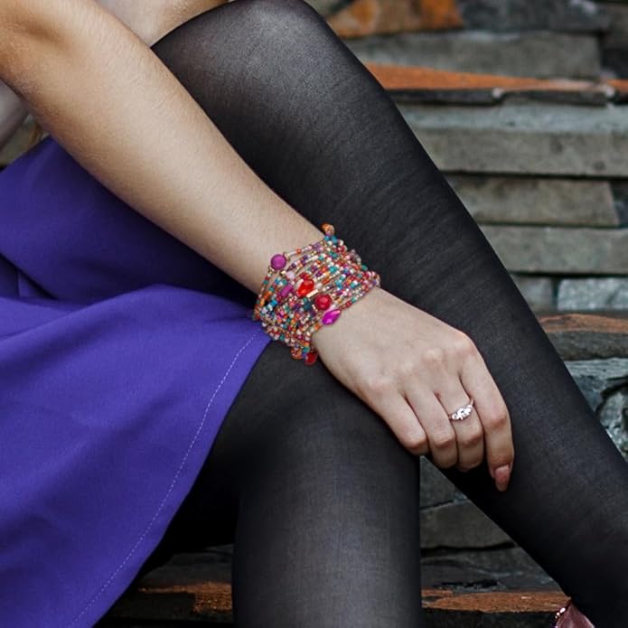 SPUNKYsoul Beaded Stretch Bracelet – Boho Multi-Row Look Bracelet, Vibrant Resort-Style Statement Jewelry