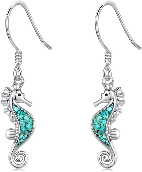 Ocean Earrings 925 Sterling Silver Turquoise Sea Animal Dangle Drop Earrings Beach Themed Jewelry Gifts for Women Girls