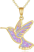 GEHN Hummingbird Necklace 14K Solid Gold Opal Hummingbird Pendant Necklace Hummingbird Jewelry Bird Gifts for Women Lover